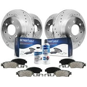 Detroit Axle – Brake Kit for 2012-2020 Ford F-150 Drilled & Slotted Brake Rotors 2012 2013 2014 2015 2016 2017 2018 2019 2020 Ceramic Brakes Pads Front and Rear Replacement