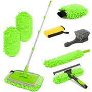 OWNTECH 62″ Car Wash Brush & Cleaning Kit – 8-Piece Set with Long Handle Mop, Extra Mop Head, Wheel Brush, Glass Squeegee, Chenille Duster & Wash Mitt for Cars RV Truck Boat(Green)