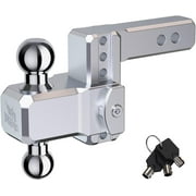 RENO Adjustable Trailer Hitch, Aluminum Tow Dual-Balls (2″ & 2-5/16″), 4″ Rise/Drop Hitch Ball Mount for 2″ Receiver – 12,500 lbs Towing Capacity